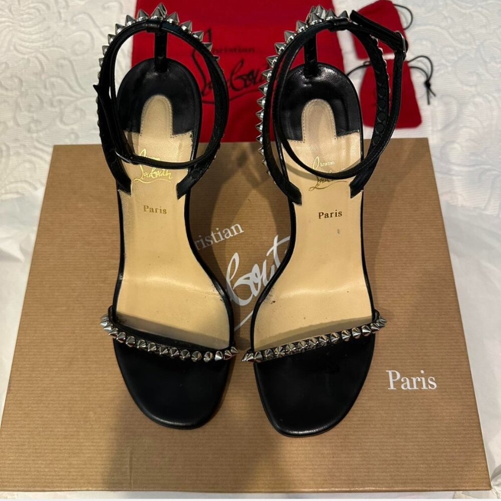 Christian Louboutin black strapy heels with silver spikes 37.5